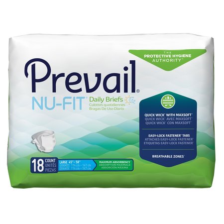 PREVAIL Nu-Fit Incontinence Brief L Breathable, Maximum, PK 18 NU-013/1